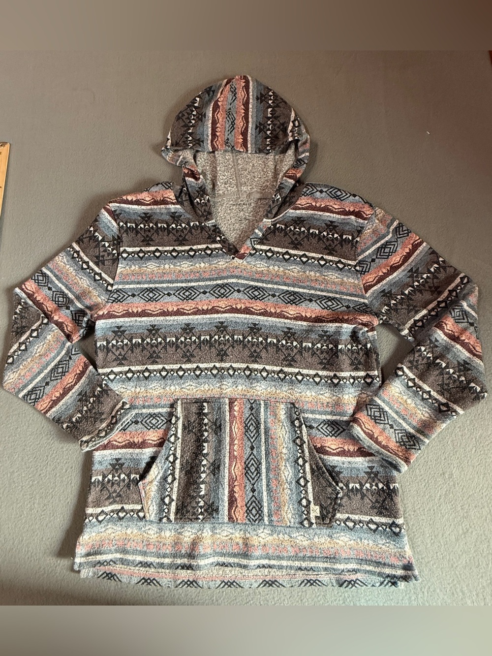 Women's Hooded Striped Aztec Pullover - Multicolor